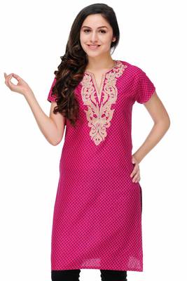 Pink Cotton Embroidery Kurta 1