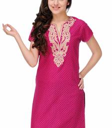 Pink Cotton Embroidery Kurta