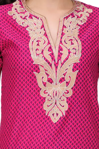 Pink Cotton Embroidery Kurta