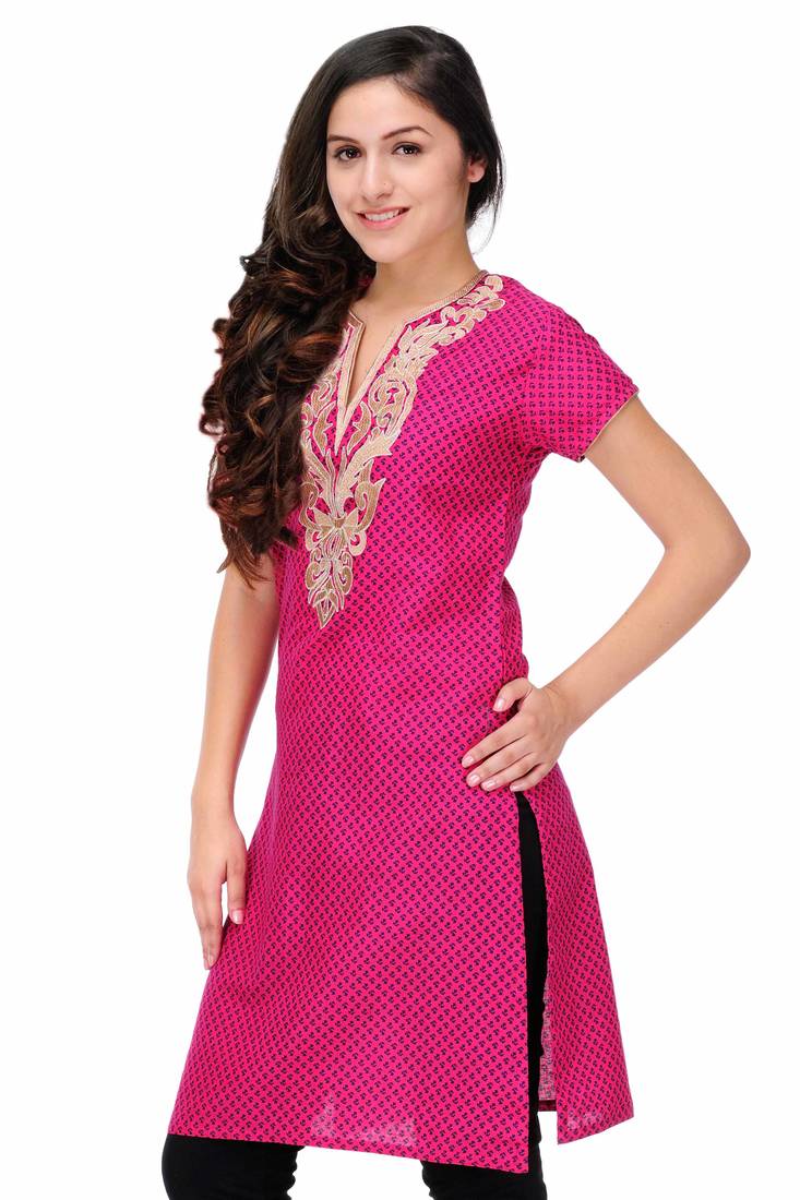 Pink Cotton Embroidery Kurta