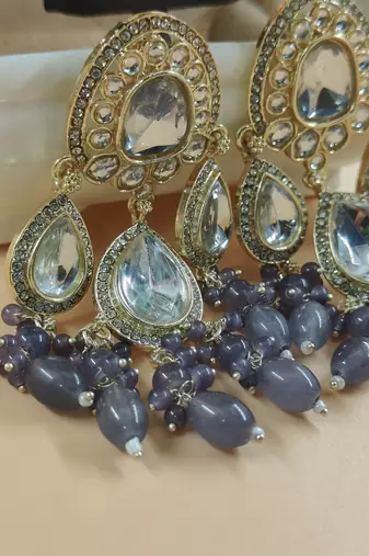   grey beads Kundan Mirror Jhumka beautiful chaandbalis for wo 