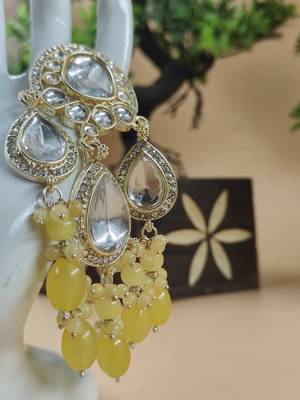   yellow beads Kundan Mirror Jhumka beautiful chaandbalis for wo  3