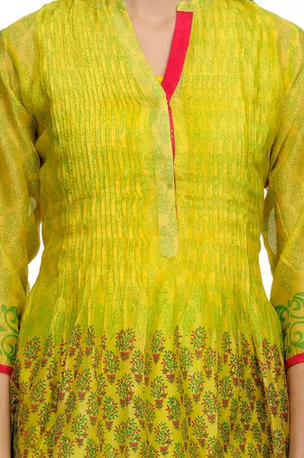 Yellow Block Print Cotton Silk Tunic