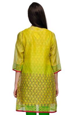 Yellow Block Print Cotton Silk Tunic 3