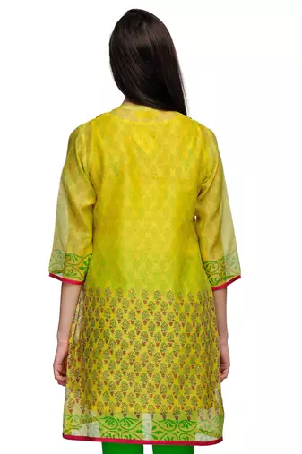 Yellow Block Print Cotton Silk Tunic