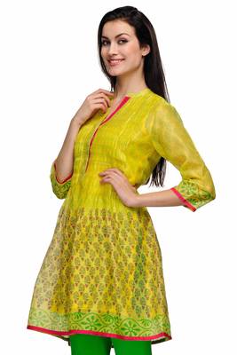 Yellow Block Print Cotton Silk Tunic 4