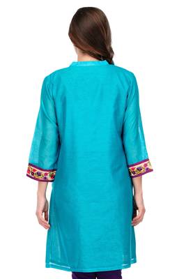 Turquoise Cotton Silk Embroidery Kurta 3