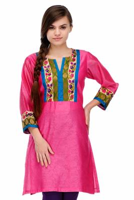Pink Cotton Silk Embroidery Kurta 1