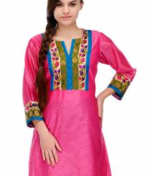 Pink Cotton Silk Embroidery Kurta