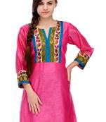 Pink Cotton Silk Embroidery Kurta