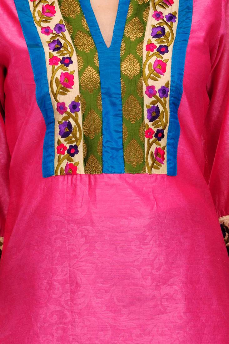 Pink Cotton Silk Embroidery Kurta