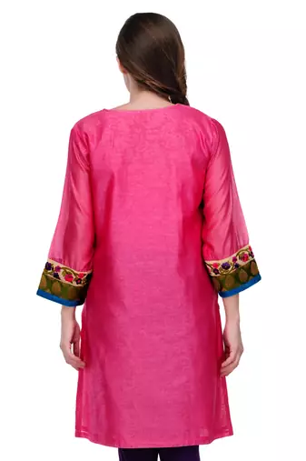 Pink Cotton Silk Embroidery Kurta