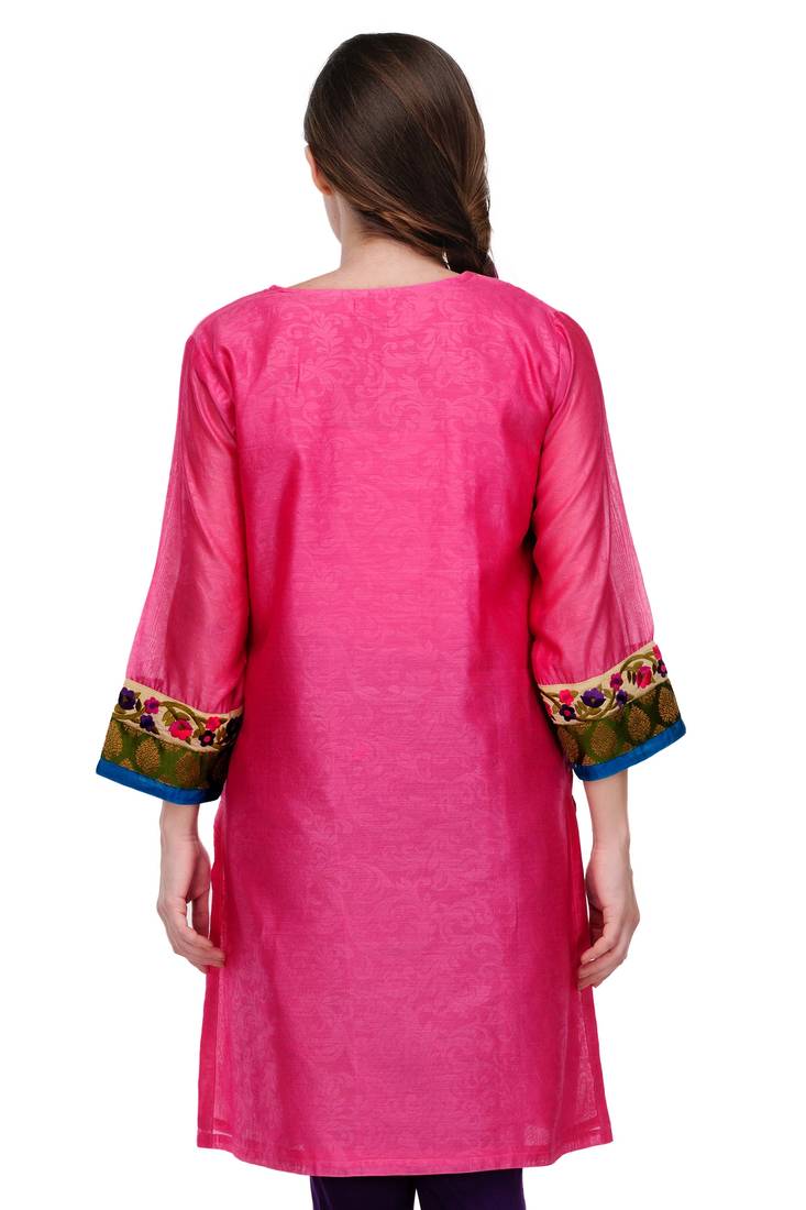 Pink Cotton Silk Embroidery Kurta