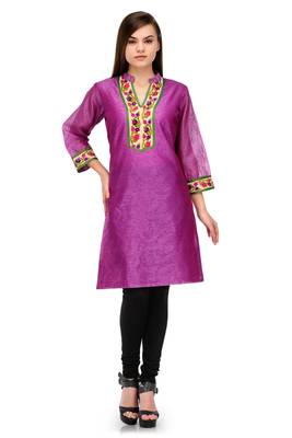 Purple Cotton Silk Embroidery Kurta 1