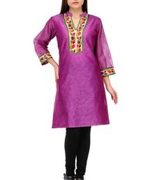 Purple Cotton Silk Embroidery Kurta
