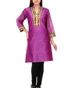 Purple Cotton Silk Embroidery Kurta