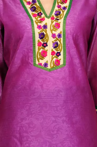 Purple Cotton Silk Embroidery Kurta