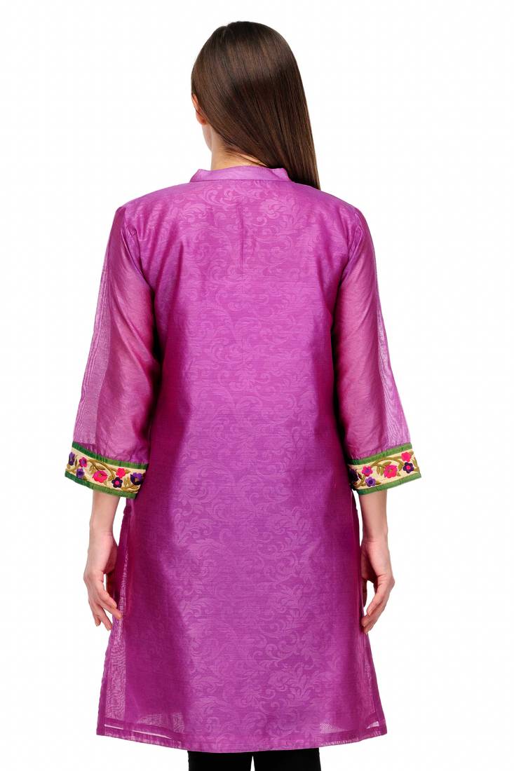 Purple Cotton Silk Embroidery Kurta