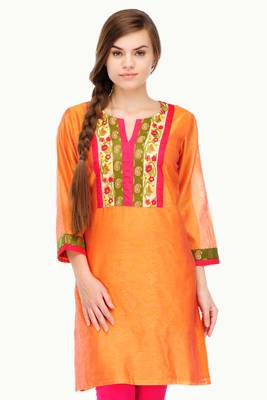 Orange Cotton Silk Embroidery Kurta 1