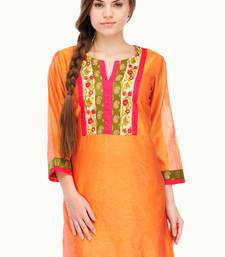 Orange Cotton Silk Embroidery Kurta