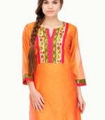 Orange Cotton Silk Embroidery Kurta