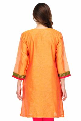 Orange Cotton Silk Embroidery Kurta 4