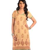 Beige Cotton Block Print Kurta