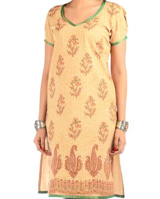 Beige Cotton Block Print Kurta 3