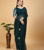 Faux Georgette Saree With Floral 3D Embroidered Blouse Piece