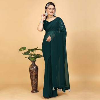 Faux Georgette Saree With Floral 3D Embroidered Blouse Piece 2