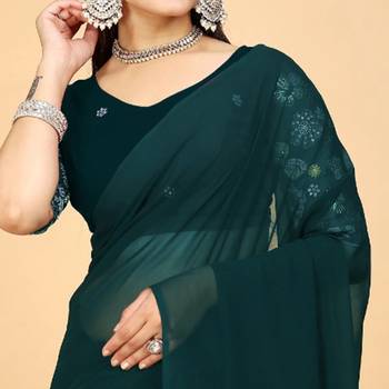 Faux Georgette Saree With Floral 3D Embroidered Blouse Piece 5