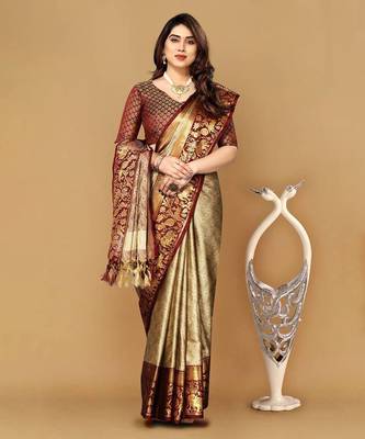 Multicolor Jacquard Woven Cotton Silk Saree With Blouse 1