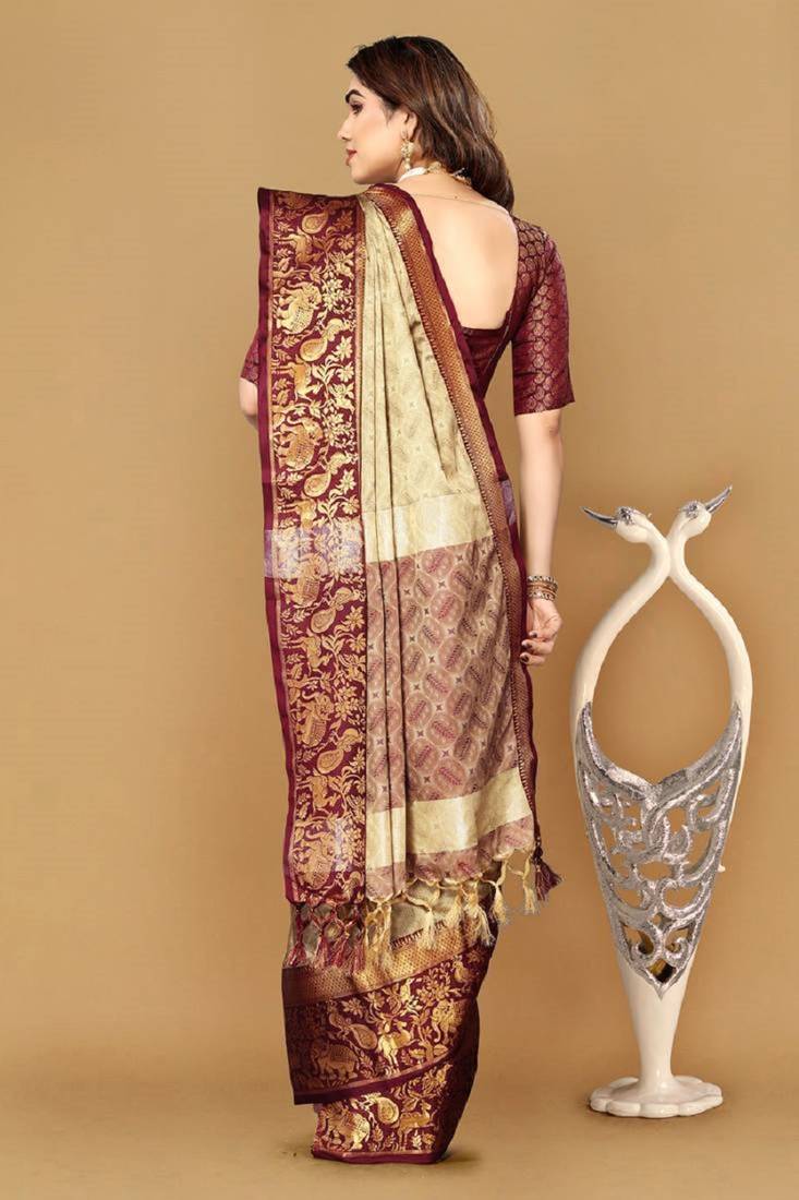 Multicolor Jacquard Woven Cotton Silk Saree With Blouse