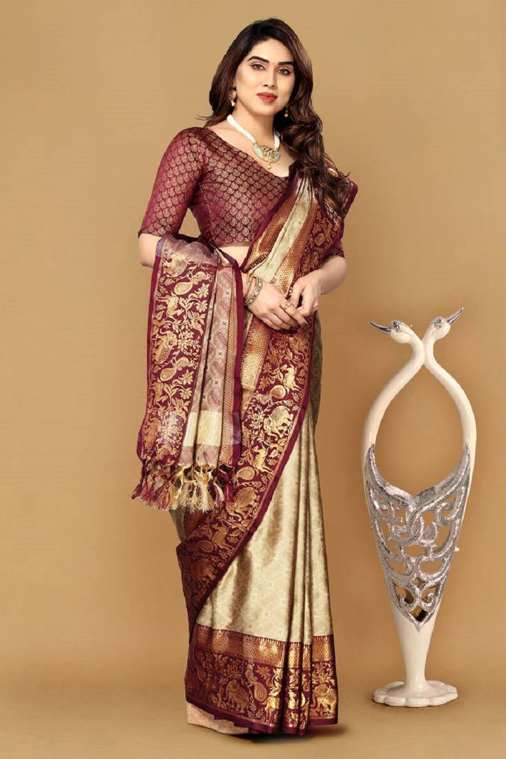 Multicolor Jacquard Woven Cotton Silk Saree With Blouse