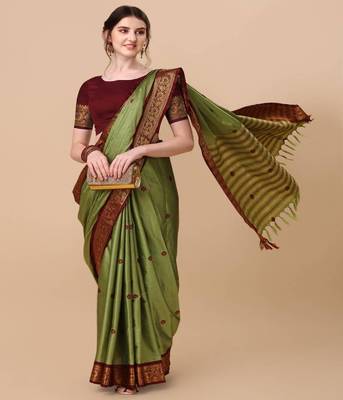 Pista jacquard pure soft aura silk woven saree with silk blouse piece 1