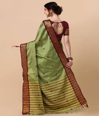 Pista jacquard pure soft aura silk woven saree with silk blouse piece 2