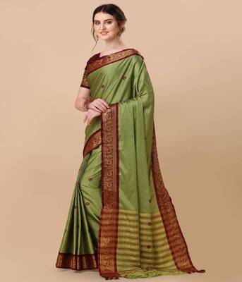 Pista jacquard pure soft aura silk woven saree with silk blouse piece 3