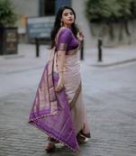 peach color silk blend sarees with blouse