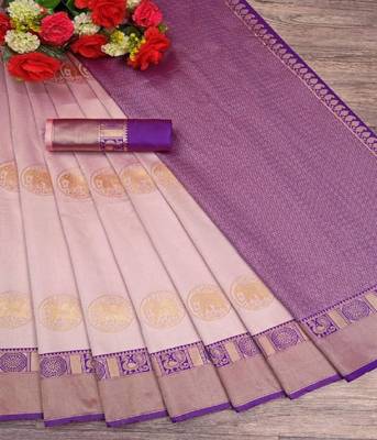 peach color silk blend sarees with blouse 3