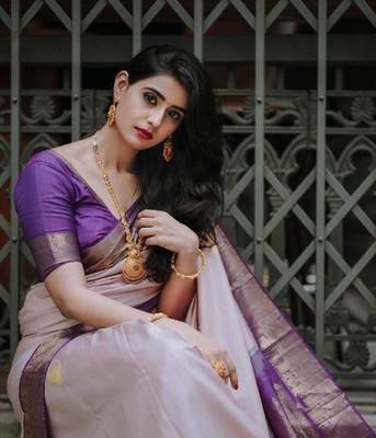 peach color silk blend sarees with blouse 4