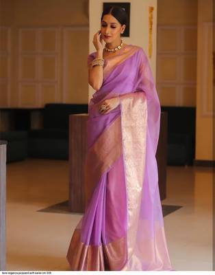 Violet woven art silk saree with blouse 1