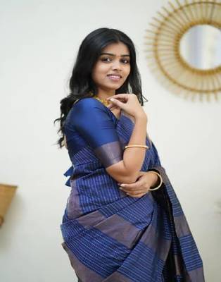 Navy Blue Woven Art Silk Saree with Unstitched Blouse 5