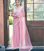 Baby Pink Art Silk Zari Hand Woven Saree with White Blouse
