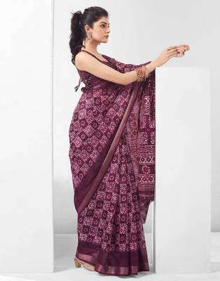 Maroon woven art silk saree with blouse 5