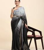 Black and Grey Ombre Satin Saree     Contemporary Elegance