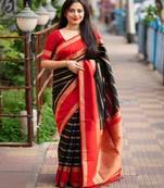 Black woven art silk saree with blouse