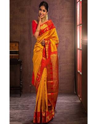 Classiques Art Silk Zari Woven Yellow Saree with Blouse 3