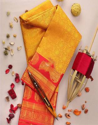 Classiques Art Silk Zari Woven Yellow Saree with Blouse 4