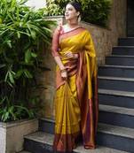 Golden and Burgundy Art Silk Zari Woven Work Saree for Womens