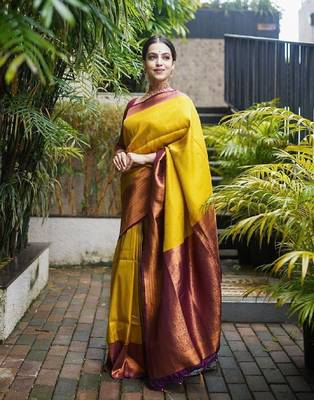 Golden and Burgundy Art Silk Zari Woven Work Saree for Womens 4